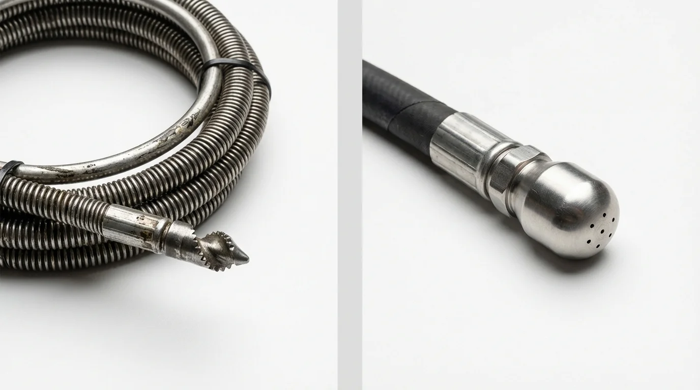 Drain snake cable and hydro jetting nozzle used for drain cleaning in Cimarron, KS