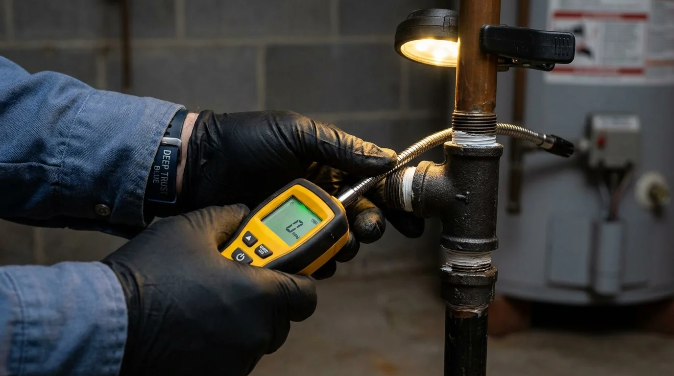 Gas leak detection with electronic sniffer by Johns Plumbing LLC in Cimarron